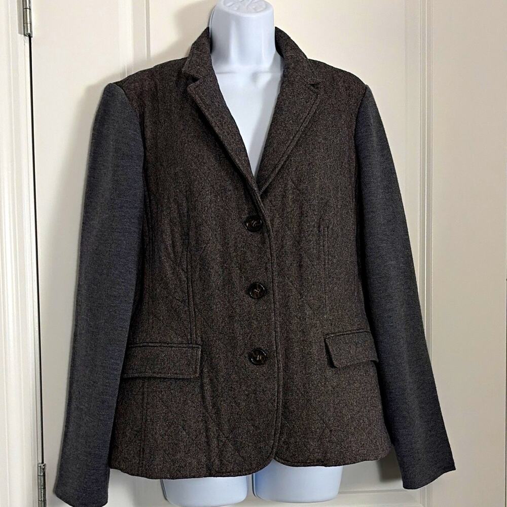 Talbots Petites Gray Wool Blend Lined Blazer Jacket Women's 16 sporty , preppy